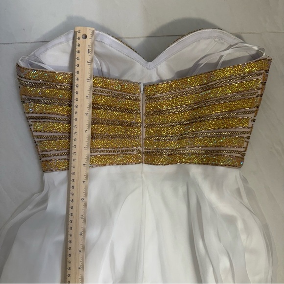 Madison James Strapless Embellished Chiffon Gown • Size 6 • Ivory/Gold - Picture 9 of 16